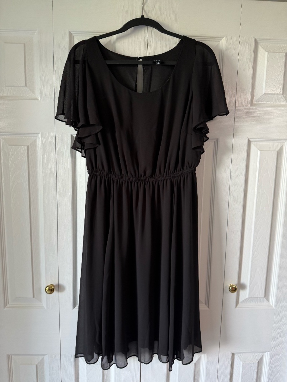 Torrid Black Chiffon Dress Size 0 Flutter Sleeve Sheer Overlay Lined